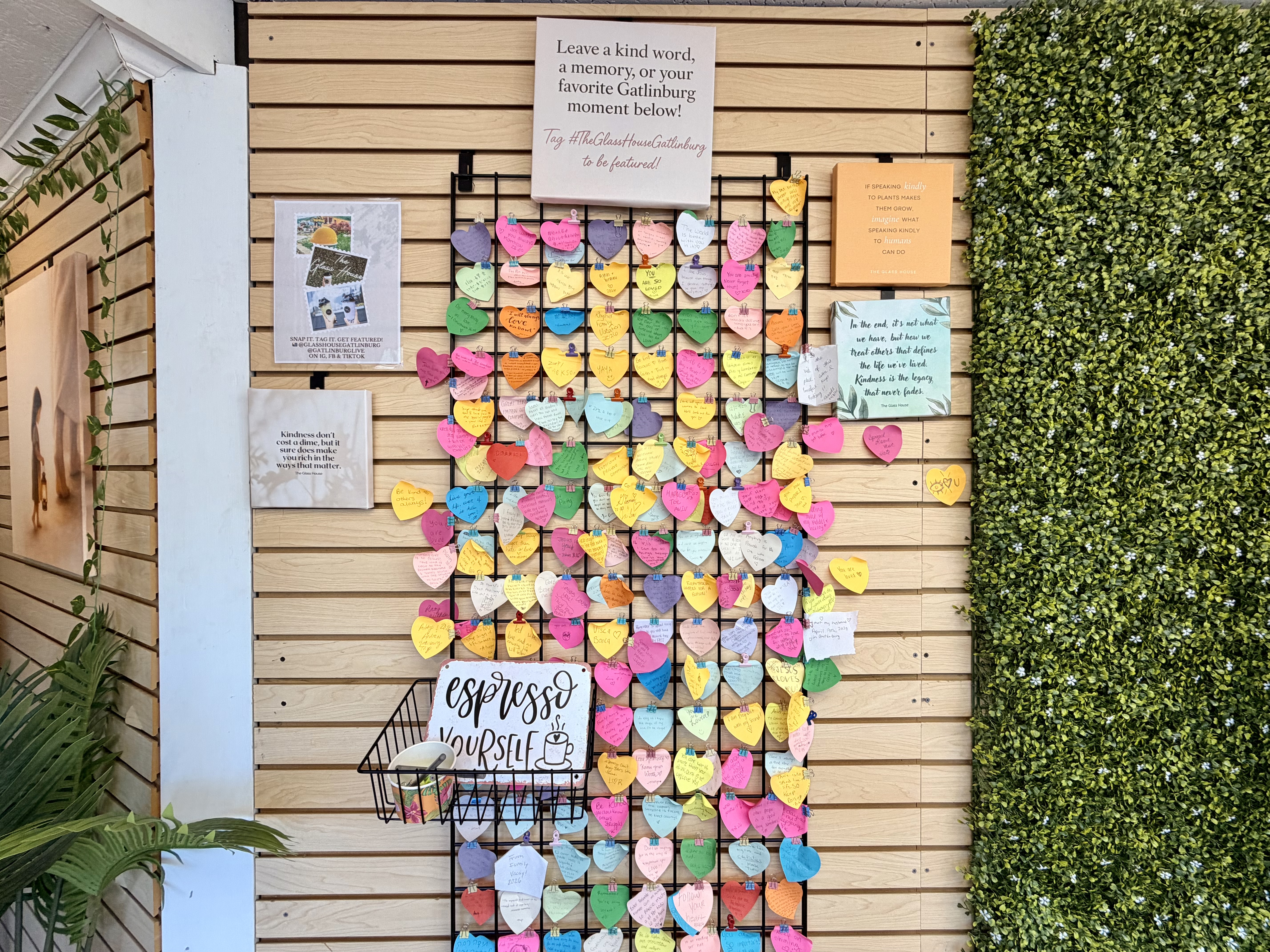 Interior: Visitor wall with heart notes