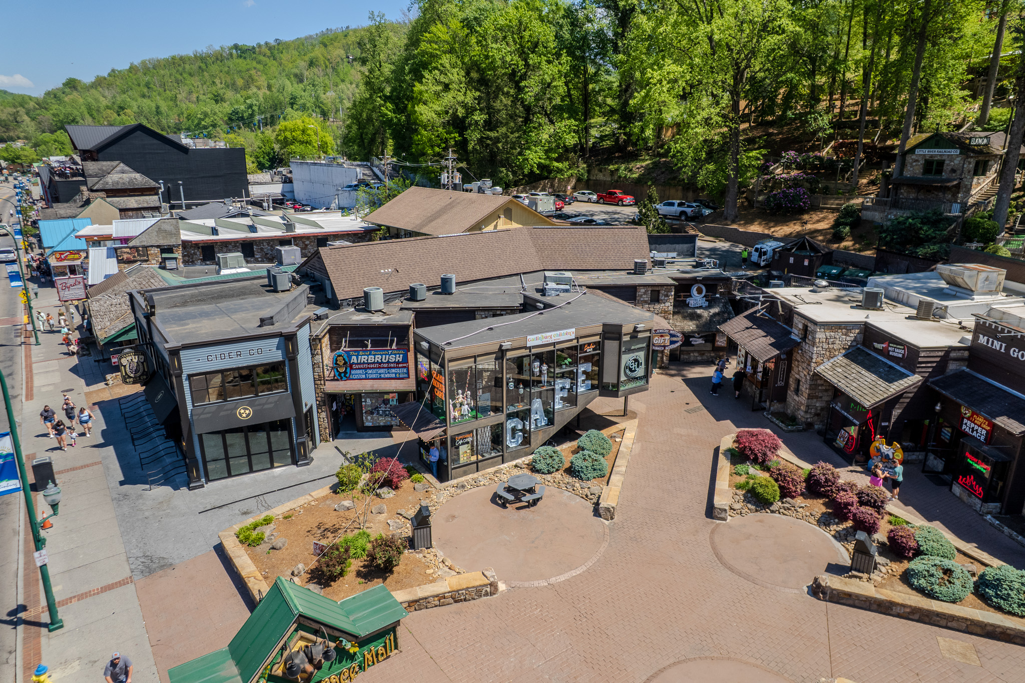 Aerial view of Gatlinburg Parkway